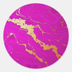 Glamourous Pink & Gold Marble Classic Round Sticker
