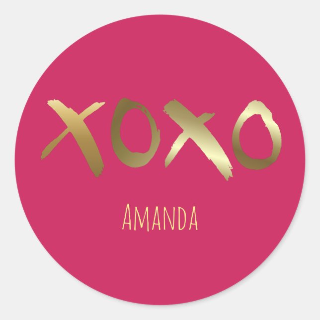 Glamourous Pink Gold XOXO Valentine Sweetheart Classic Round Sticker (Front)