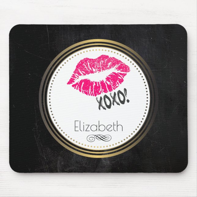 Glamourous Pink Kissy Lips with xoxo! Personalised Mouse Pad (Front)