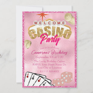 Glamourous Pink Las Vegas Sign Casino Party Invitation