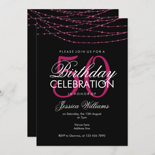Glamourous Pink Lights 50th Birthday Invitation (Front/Back)