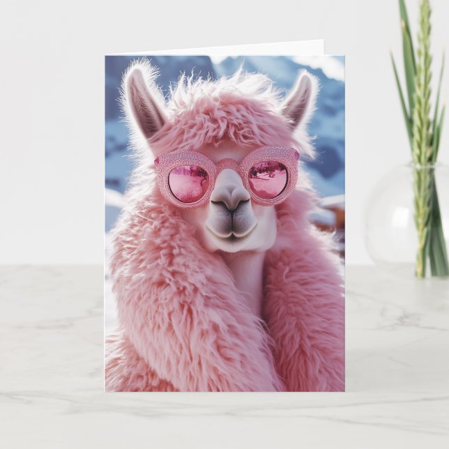 Glamourous Pink Llama - Winter Fashion Icon Invitation (Front)