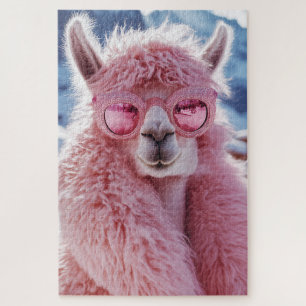 Glamourous Pink Llama - Winter Fashion Icon Jigsaw Puzzle