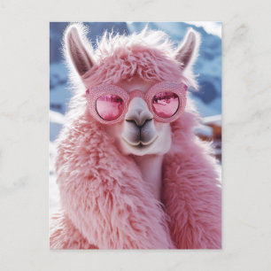 Glamourous Pink Llama - Winter Fashion Icon Postcard
