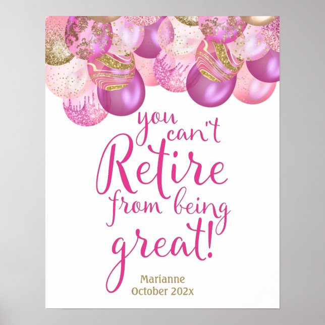 Glamourous Pink Retirement Party Print Sign (Front)