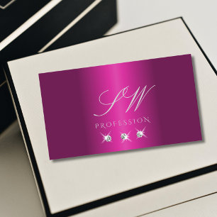 Glamourous Pink Silver Sparkling Diamonds Initials Business Card