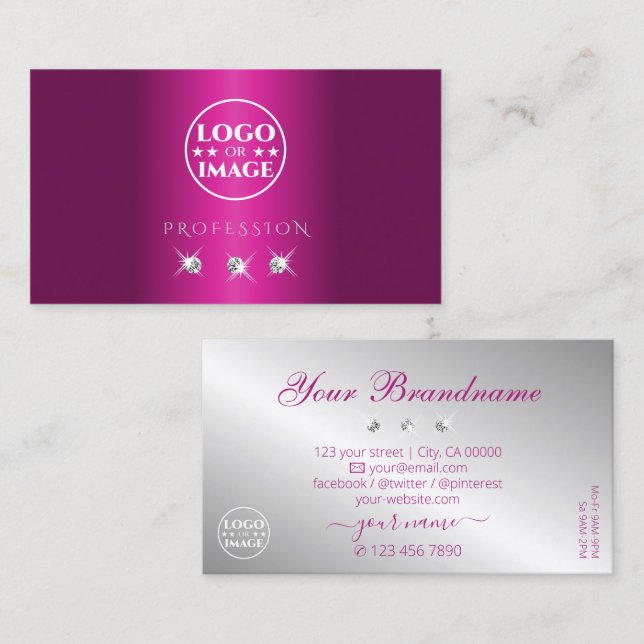 Glamourous Pink Silver Sparkling Diamonds with Log Business Card (Front/Back)