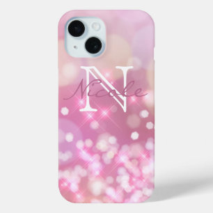 Glamourous pink Sparkles Monogram  iPhone 15 Case