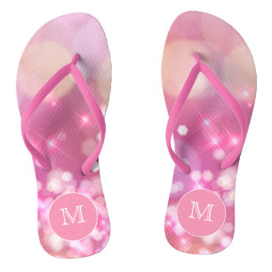 Glamourous pink sparkles Monogram Flip Flops