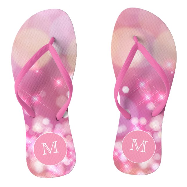 Glamourous pink sparkles Monogram Flip Flops (Footbed)