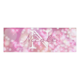 Glamourous Pink Sparkles Monogram Name Tag