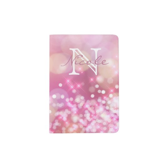 Glamourous Pink Sparkles Monogram Passport Holder