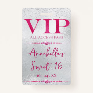 Glamourous Pink VIP on Silver ID Badge