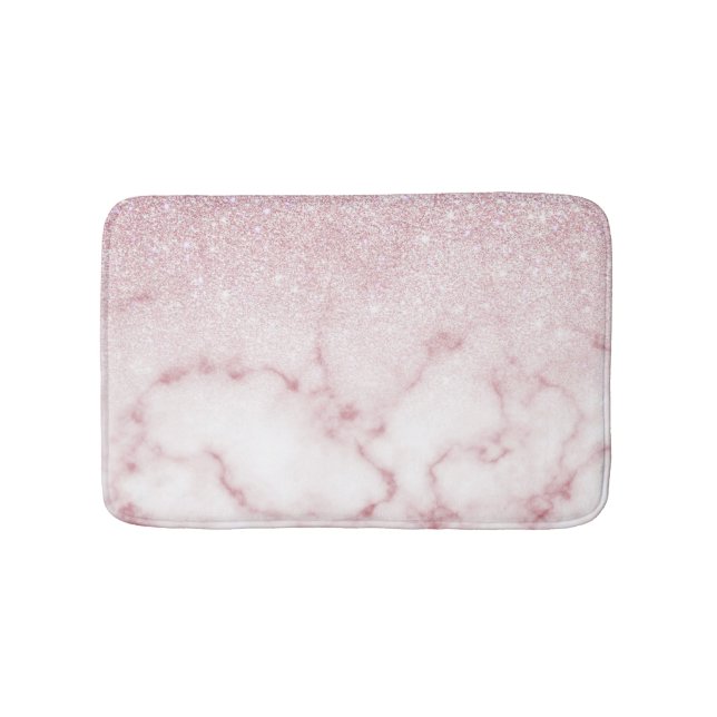 Glamourous Pink White Glitter Marble Gradient Ombr Bath Mat (Front)