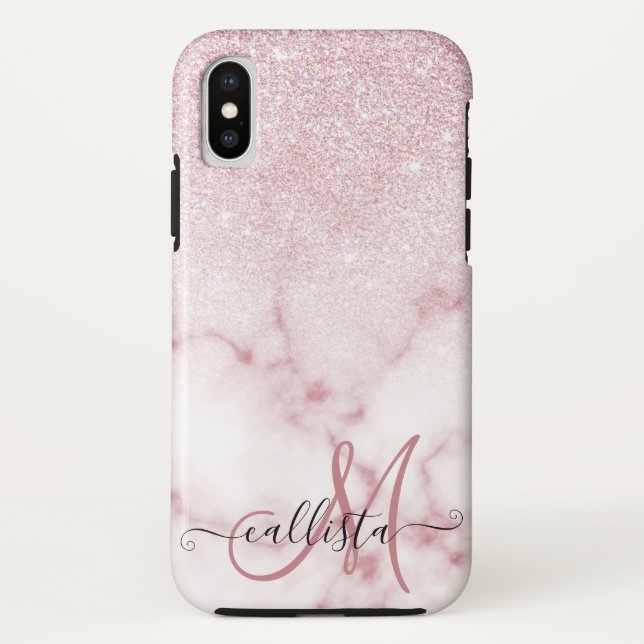 Glamourous Pink White Glitter Marble Gradient Ombr Case-Mate iPhone Case (Back)