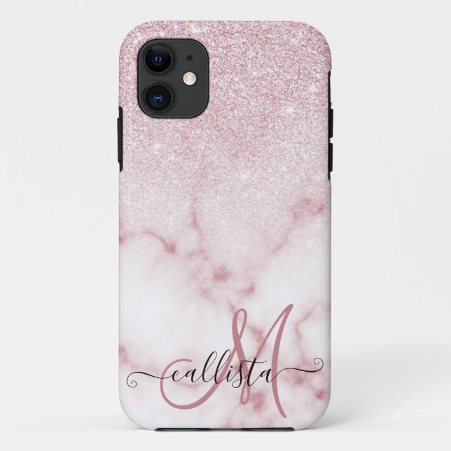 Glamourous Pink White Glitter Marble Gradient Ombr Case-Mate iPhone Case (Back)