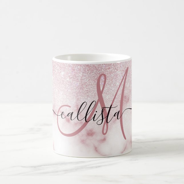 Glamourous Pink White Glitter Marble Gradient Ombr Coffee Mug (Center)