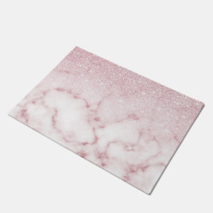 Glamourous Pink White Glitter Marble Gradient Ombr Doormat