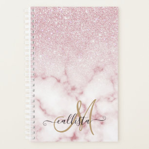 Glamourous Pink White Glitter Marble Gradient Ombr Planner