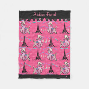 Glamourous Poodle in Paris on Pink (Personalised) Fleece Blanket