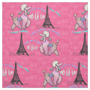 Glamourous Poodle in Paris on Strawberry Pink Fabric