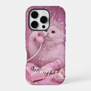 Glamourous Princess Cat Using Telephone            iPhone 16 Pro Case