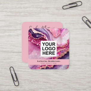 Glamourous purple agate & QR Code Logo Square Business Card