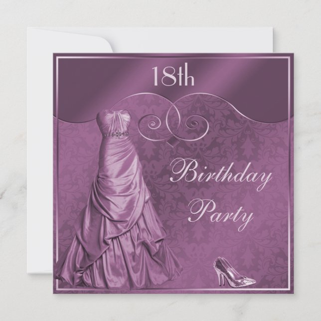 Glamourous Purple Ball Gown 18th Birthday Party Invitation (Front)