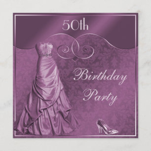 Glamourous Purple Ball Gown 50th Birthday Party Invitation