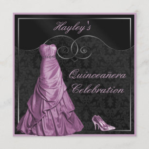 Glamourous Purple Ball Gown Black Quinceanera Invitation