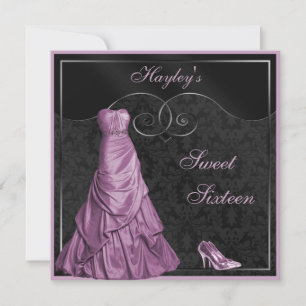 Glamourous Purple Ball Gown Black Sweet 16 Invitation