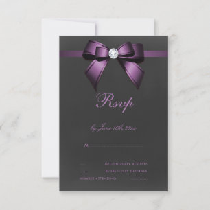 Glamourous Purple Bow & Ribbon RSVP Card