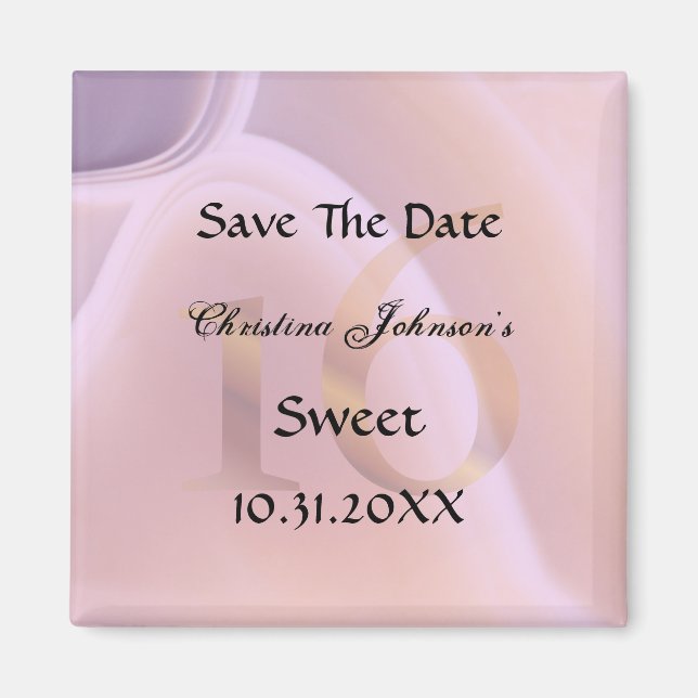Glamourous Purple Crystal Sweet 16 Save The Date Magnet (Front)