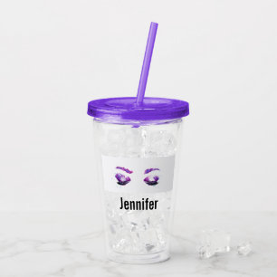 Glamourous Purple Eyes & Brows Watercolor Acrylic Tumbler