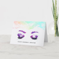 Glamourous Purple Eyes & Brows Watercolor Birthda