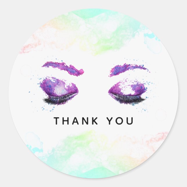 Glamourous Purple Eyes & Brows Watercolor  Classic Round Sticker (Front)