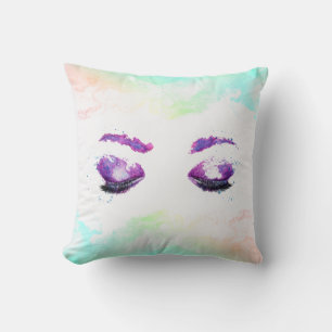 Glamourous Purple Eyes & Brows Watercolor  Cushion