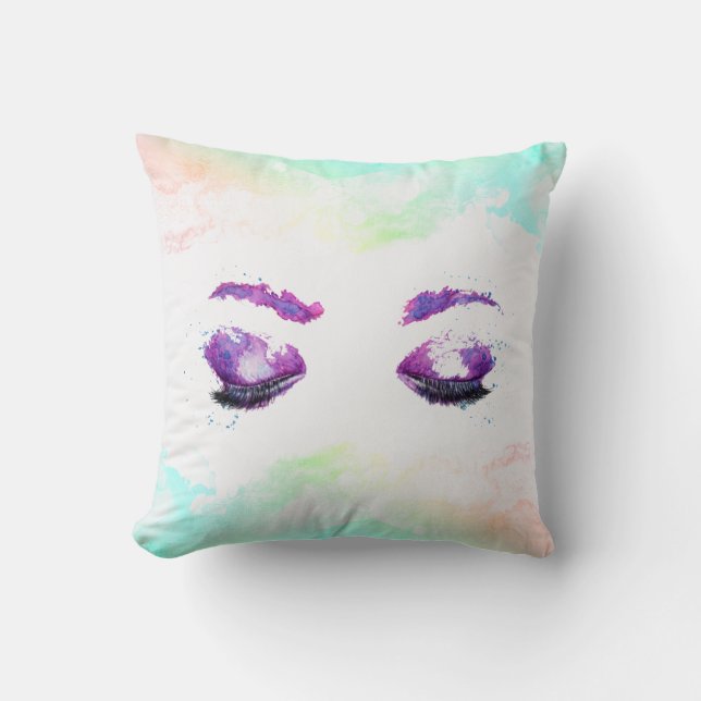 Glamourous Purple Eyes & Brows Watercolor  Cushion (Front)
