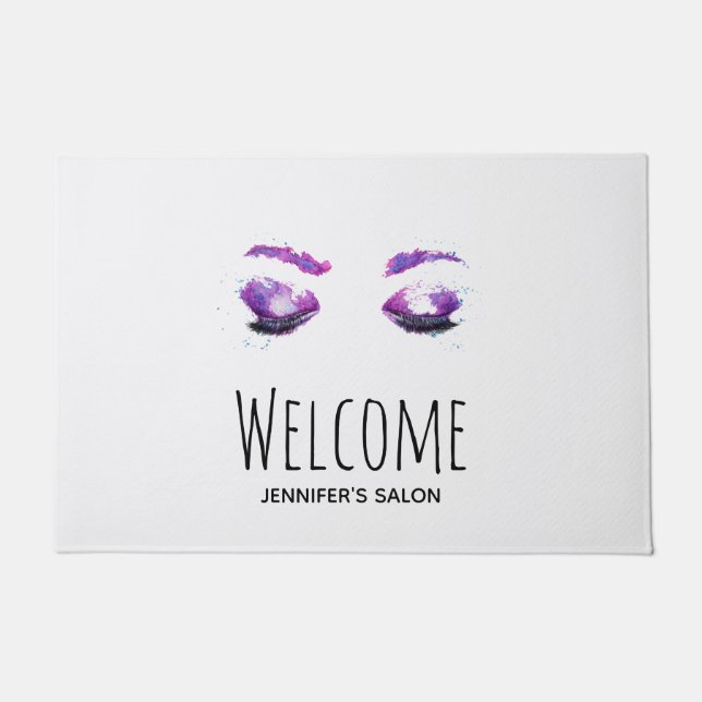 Glamourous Purple Eyes & Brows Watercolor Doormat (Front)