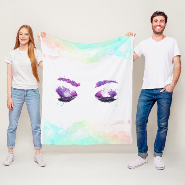 Glamourous Purple Eyes & Brows Watercolor Fleece Blanket (In Situ)