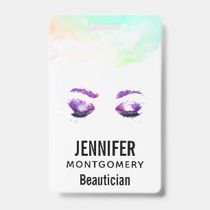 Glamourous Purple Eyes & Brows Watercolor ID Badge