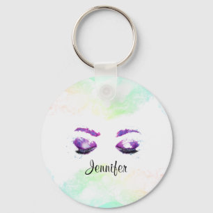 Glamourous Purple Eyes & Brows Watercolor Key Ring