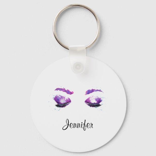 Glamourous Purple Eyes & Brows Watercolor Key Ring (Front)