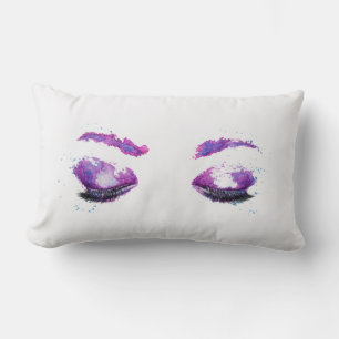 Glamourous Purple Eyes & Brows Watercolor Lumbar Cushion