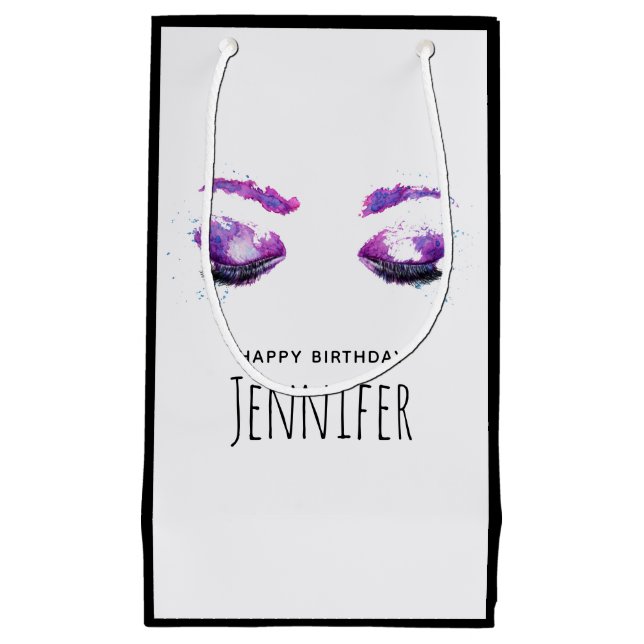 Glamourous Purple Eyes & Brows Watercolor Small Gift Bag (Front)