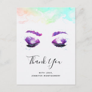 Glamourous Purple Eyes & Brows Watercolor Thank Yo Postcard