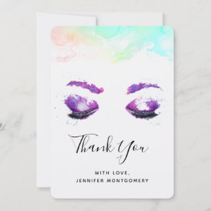 Glamourous Purple Eyes & Brows Watercolor Thank You Card
