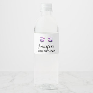 Glamourous Purple Eyes & Brows Watercolor Water Bottle Label