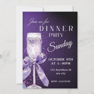 Glamourous Purple Glitter Dinner Party Invitation