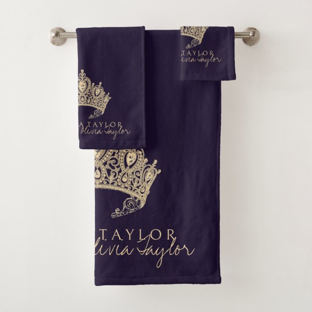 Glamourous Purple Gold Personalised bath towel (Insitu)